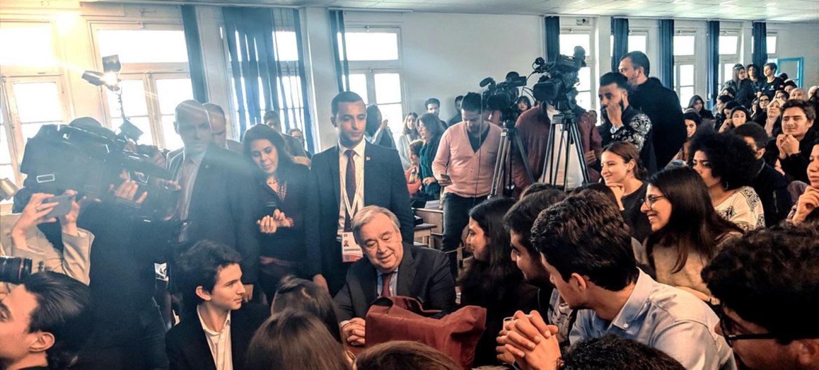 Le Secrétaire général de l'ONU António Guterres s'entretient avec les étudiants tunisiens sur le changement climatique, les inégalités et la sécurité - 2019