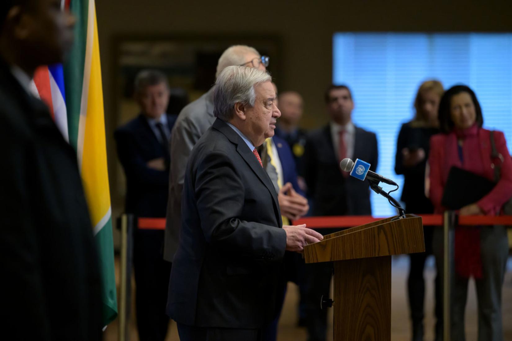 Le Secrétaire général de l'ONU, António Guterres, lors du lancement de l'Initiative ONU80