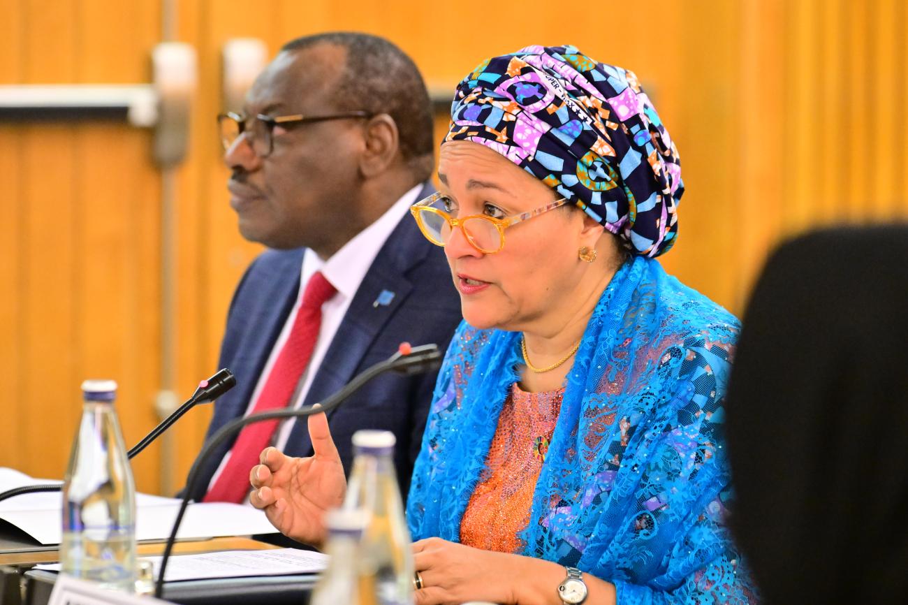   [Photo DAN_2244] Légende : La Vice-Secrétaire générale Amina Mohammed s'adresse au système des Nations Unies lors du dialogue annuel de la Plateforme de Collaboration Régionale pour l'Afrique (RCP).   