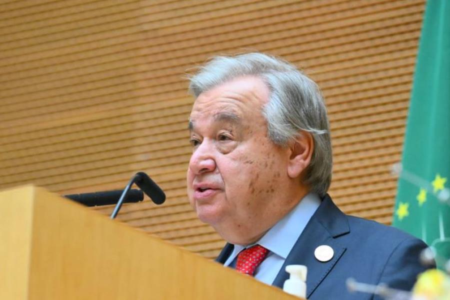 Le Secrétaire général de l'ONU, António Guterres, s'adresse à la cérémonie d'ouverture de la 36e session ordinaire de l'Assemblée de l'Union africaine à Addis-Abeba, en Éthiopie.